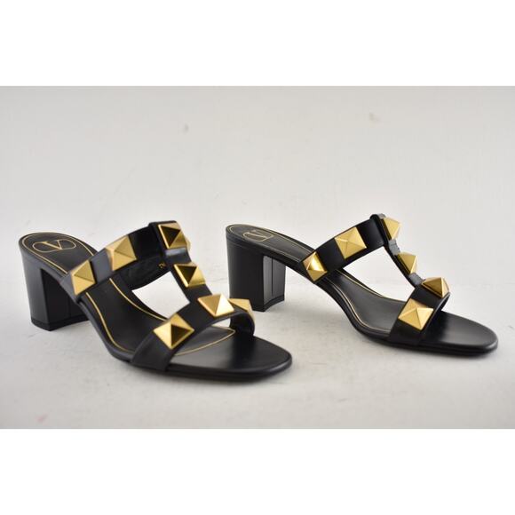 Valentino Rockstud Roman Stud Black City 60mm Slide Mule Sandal Block Heel 37.5 - Picture 6 of 16